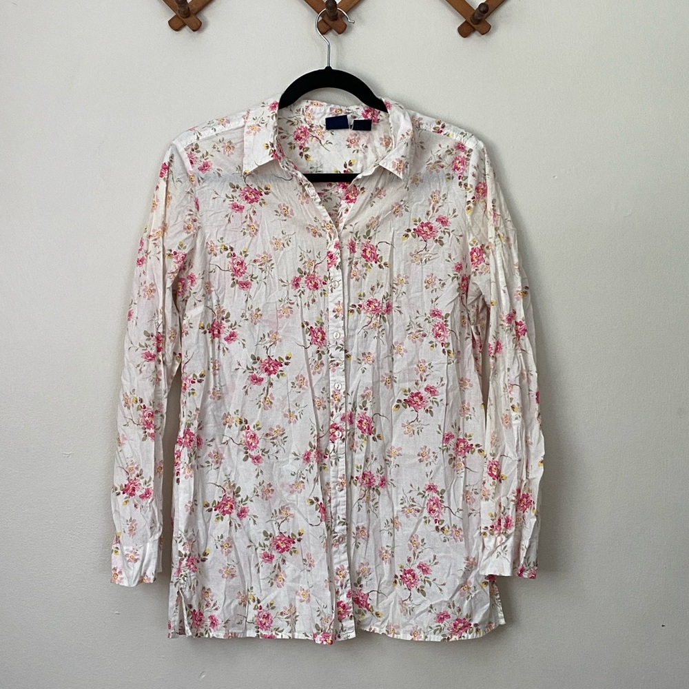 Basic Editions Floral Button Down L